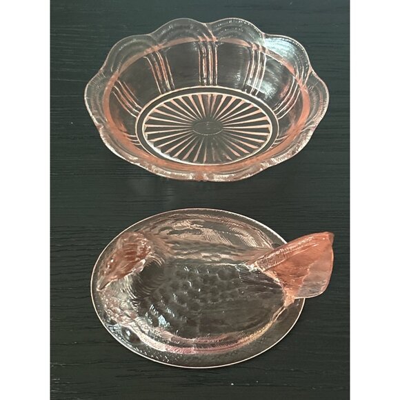 VTG Fenton Glass Hen on Nest Dish in Country Peach Split-Tail Scalloped Edge MCM - Picture 6 of 13